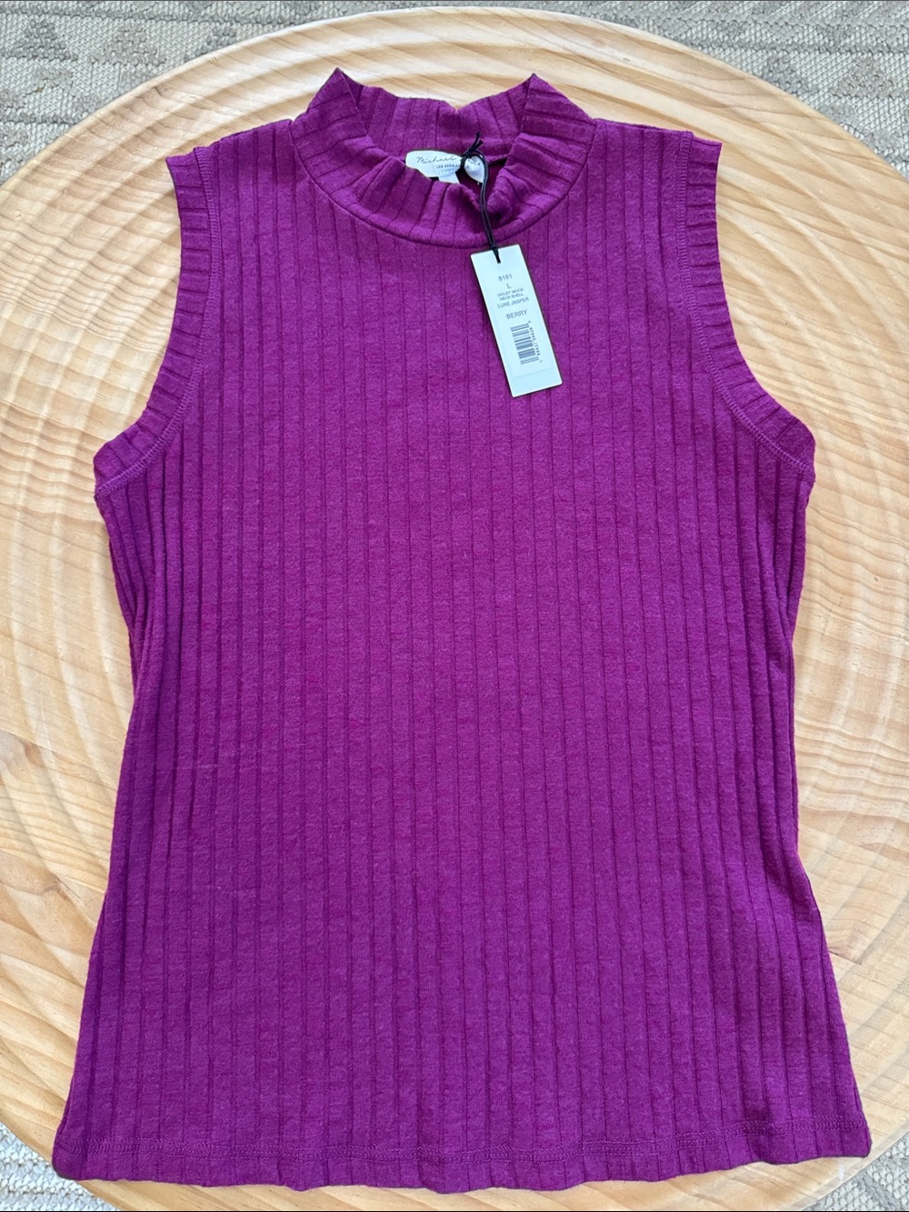 Michael  Stars Sleeveless Ribbed Mock Neck Tank Top - Berry- NWT
